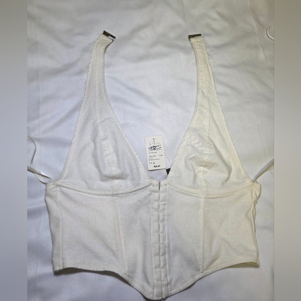 Windsor Corset Linen Blend Halter Top- Size Lg Ivory NWT - Picture 4 of 9